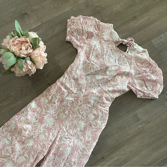 Vici Pink & White Tropical Floral Tie Back Jampsuit - Picture 5 of 11